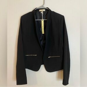 ICY Elegant Cotton Black Blazer with golden zipper pockets size large